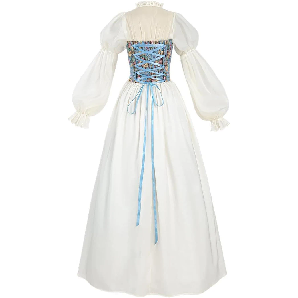 blue and white renaissance dress Beige and Light Blue Medieval Dress - Cotton main image 1