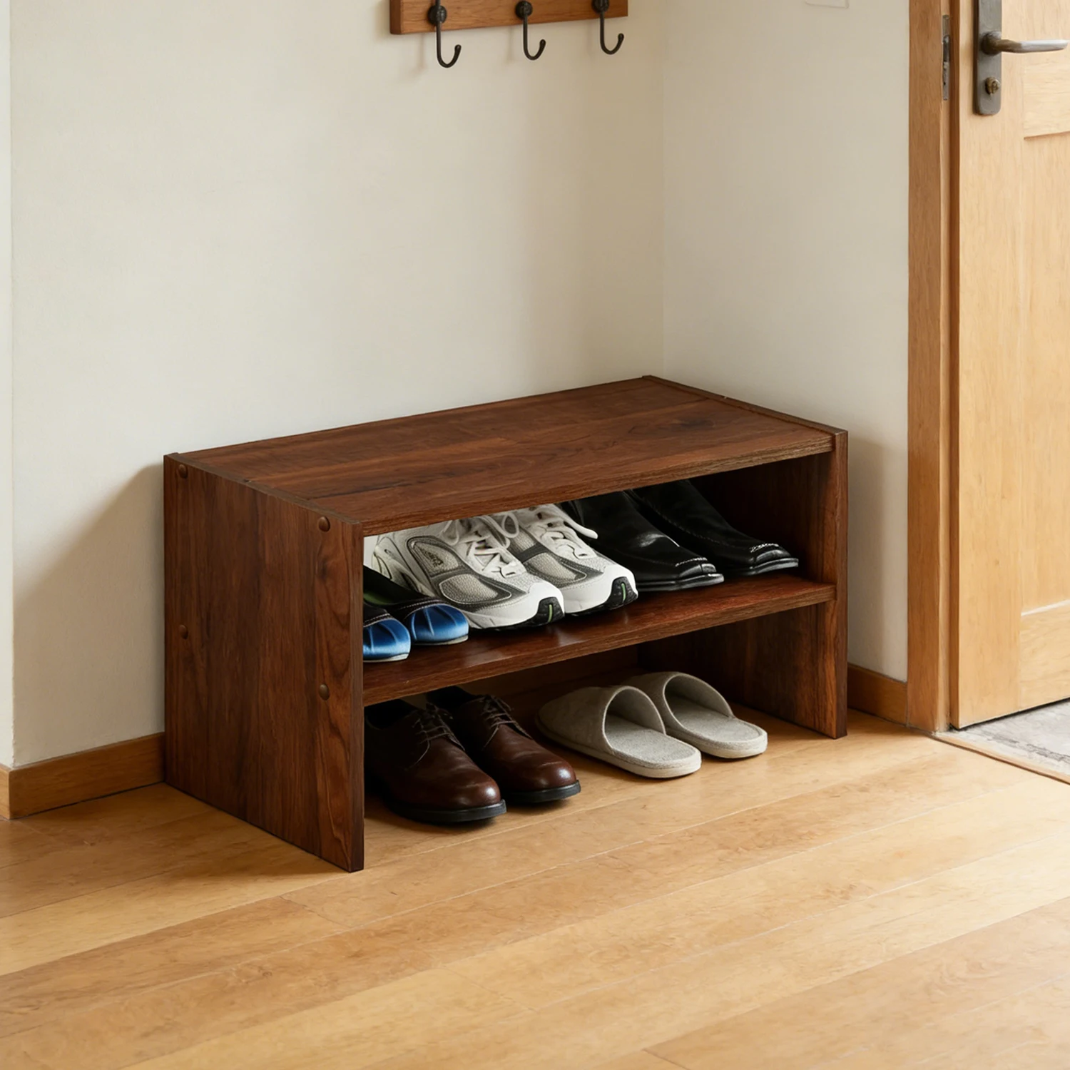 2-Tier Wooden Shoe Rack Minimalist Entryway Shoe Storage Organizer Shoe Rack & Storage for Living Room Kitchen Entrance