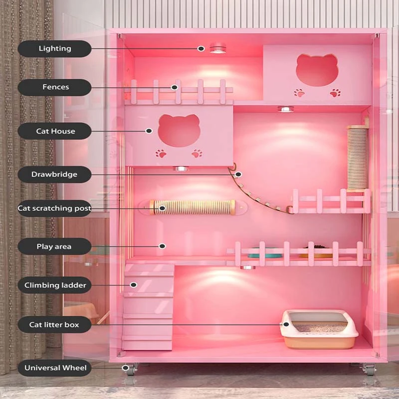 Custom Indoor Luxury Wooden Cat Furniture Breeding Luxury Cat House