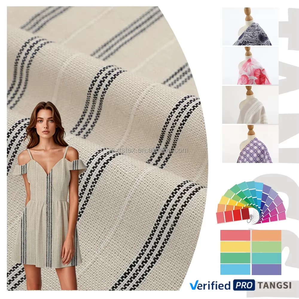 product high quality organic stretch summer women and men clothing woven dyed breathable blended linen fabric for shirts-4