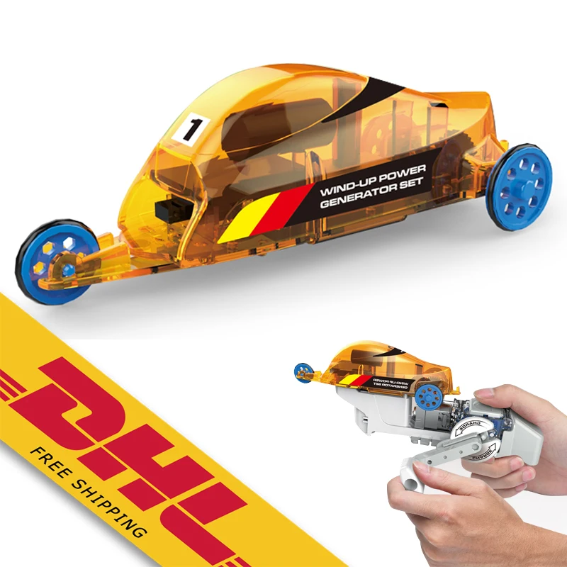 Kids DIY Educational toy Set WINDUP POWER GENERATOR racing car 