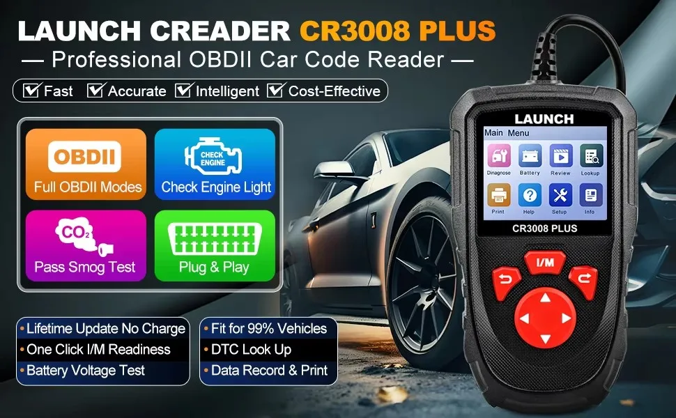 LAUNCH CR3008 OBD2 X431 Automotive Scanner Plastic OBD 2 OBDII Code Reader Free Update Car Diagnostic Tool Equipped NT301 KW680
