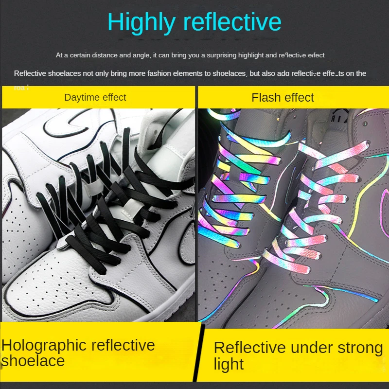 Colorful Holographic Reflective Polyester Shoelaces AJ1AF1 Anime Black & White Chameleon Laser Bootlaces for Sneakers
