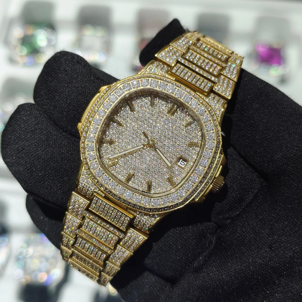 Hip Hop Montre Diamant Or Montre Full Real Diamond Hip Hop Iced