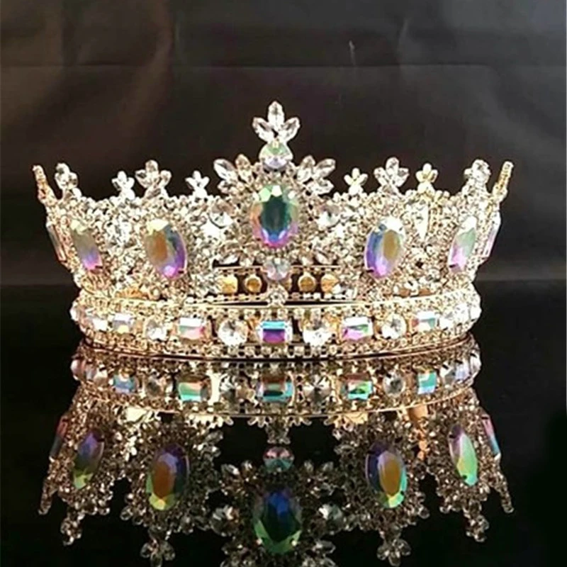 Wholesale Made To Order Shiny Beauty Tiara Metal Plating Ab Stone Rhinestone Beauty Contest 8901