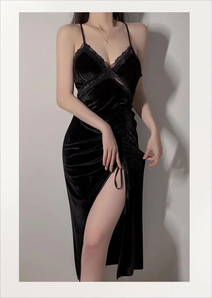 Deep V-Neck Nightgown Suit Bra Pad Night Dresses for Women