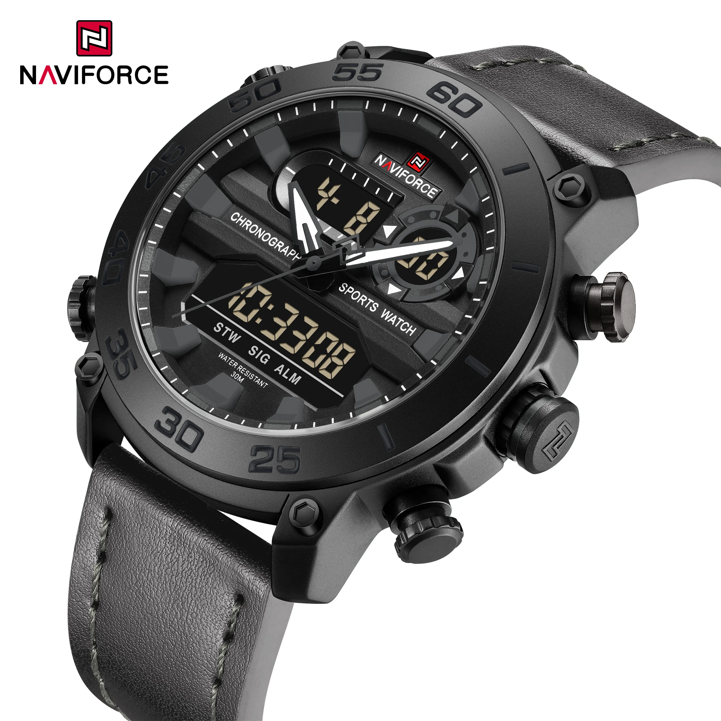 NAVIFORCE 9235 BGYGY Men's Quartz Watch with Leather Strap