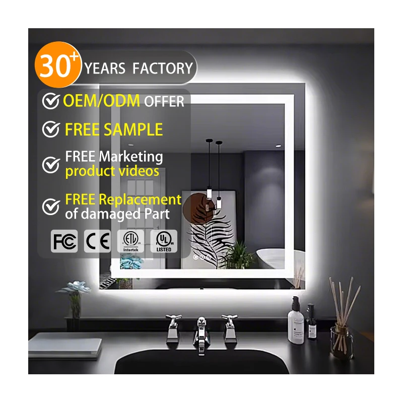 Hot Sale Top Quality Tempered Square Motion Sensor Espejo 4836/6036 Inch Hotel Bathroom Led Mirror With Sensor Switch