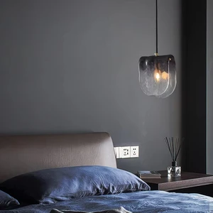 JACKSUN Post-Modern Single Pendant Lamp Gradient Soot Glass Simple Chandelier for Restaurant Entrance Cafe Bar Pendant Light