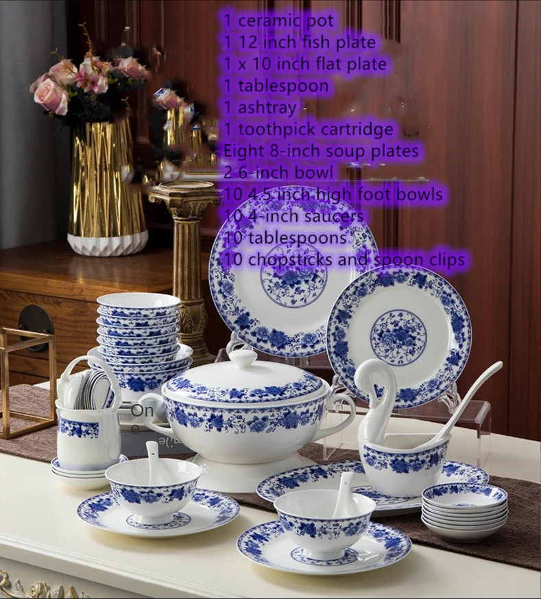 Wholesale Porcelain Tableware Sets 56PCS New Design Fine Bone China Dinnerware Set for 6 People With Flower Decal