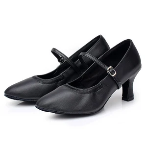 Women's Comfortable Genuine Leather Modern Dance Shoes Low-Heeled Soft-Soled Latin Salsa Performance Shoes