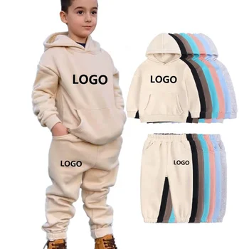 Customized Fall/Winter Kids 2 Piece Jogging Pants Embroidered Printed Sweatshirt Suit Boys Girls Hoodie Suit