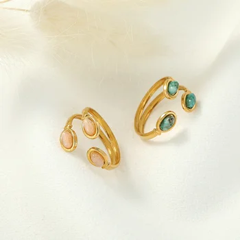 2022 New Design Customized Ladies 18K Gold Plated Stainless Steel Turquoise Natural Stone Gold Ring