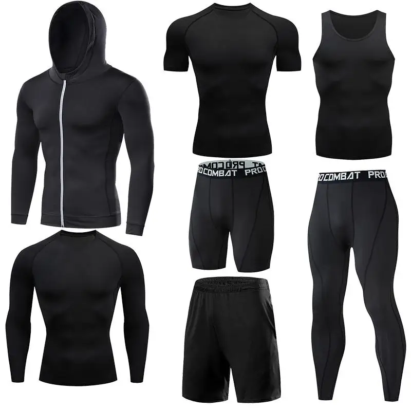 Compression 7 Pieces Sets High Quality Men Quick Dry  Polyester Sports Track Suit Training Sportswear Sports Suit