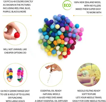 Let's Make 2cm Wool Felt Ball 120 Multicolour Felt Balls Wool