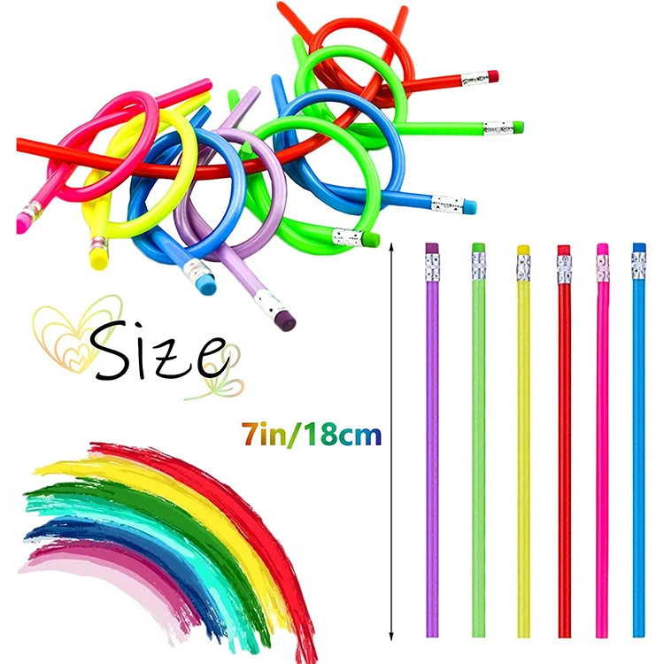 Free Sample Promotion Stationery Colorful Standard Pencil PVC Bendable Hb/2b Lead Pencils with Eraser for Gifts