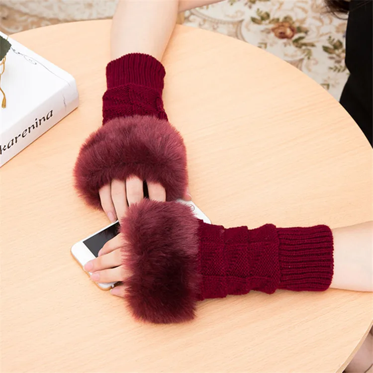 Зимние женские теплые шерстяные перчатки с закрытыми пальцами шерстяные короткие вязаные перчатки с открытыми пальцами