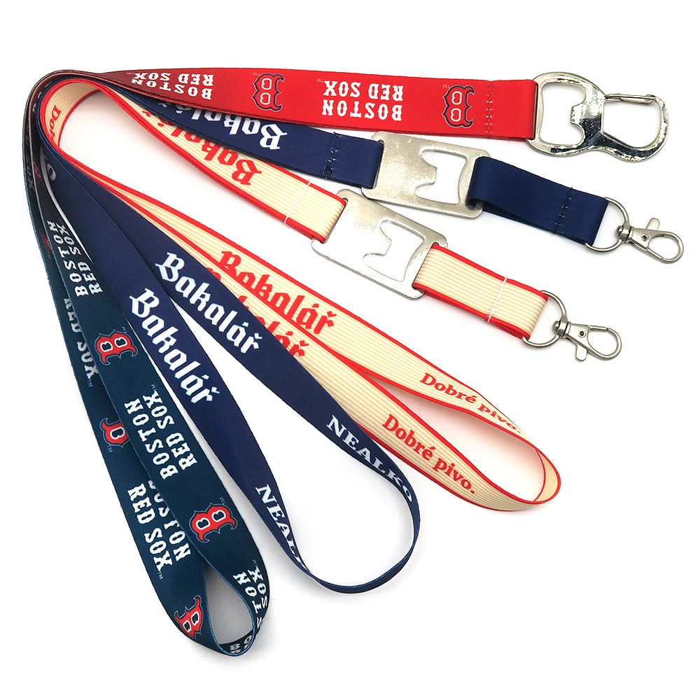 Hot Selling Polyester Lanyards With Logo Custom Bottle Opener for Neck Wrist Easy Open Bottle Opener Lanyard