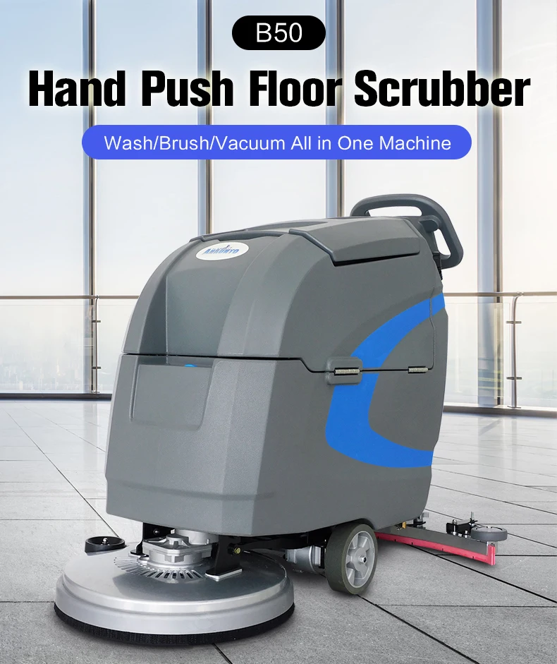 H1c07d93a27584ad6b9e31d2a0fbe8361D Battery-Powered Walk Behind Auto Small Hand Push Floor Cleaning Scrubber Machine