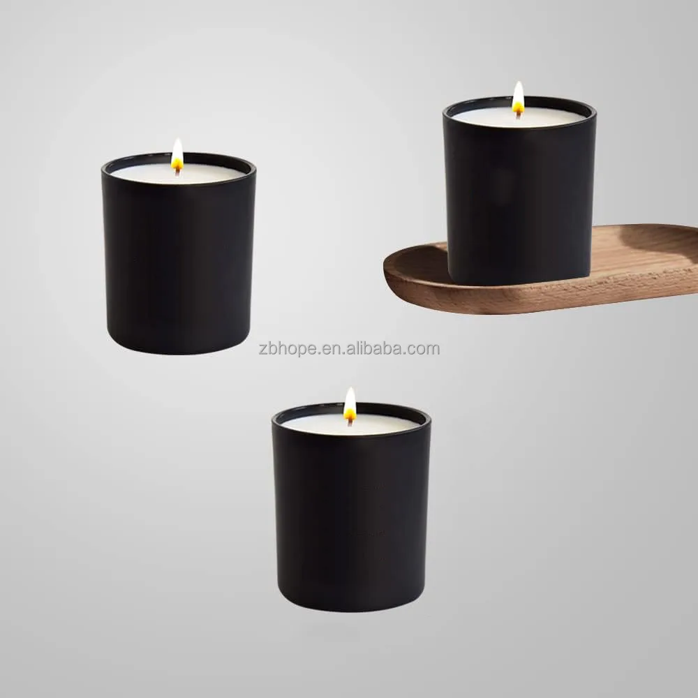 Glass Candle Holder Jar With Lid And Gift Box 5oz 6oz 8oz 10oz 12oz 15oz Matte Glossy Black
