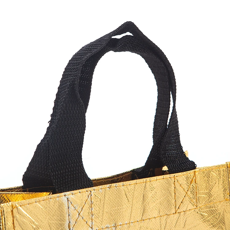 Высококачественная плоская Подарочная сумка-тоут для покупок с металлическим золотым ламинированием на заказ