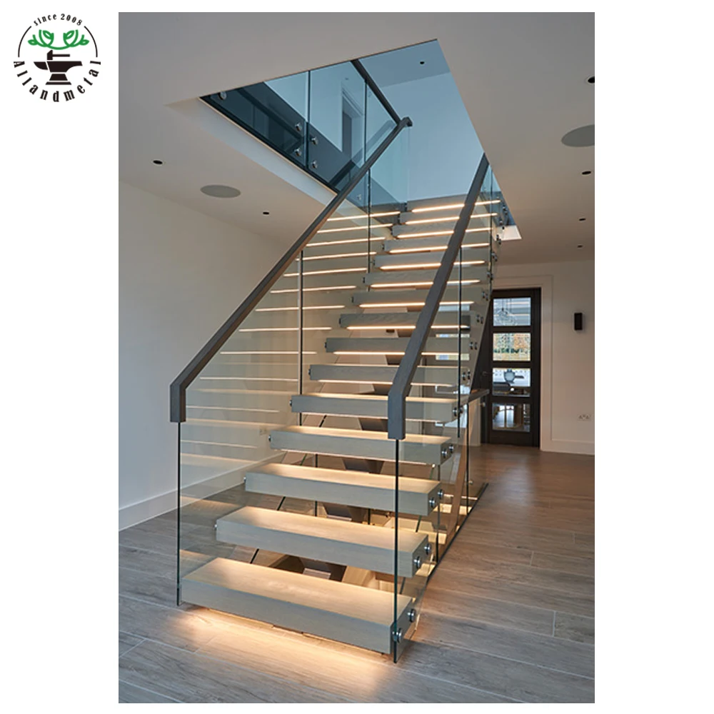 Fabricated LED Stairs Galvanized Mono Strigner Stair Cases with Led Strip Light Under Steps