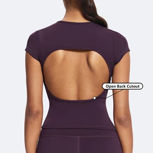 ODM Crop Top Tight Short Sleeve Athletic Gym Workout Tight Sports Top Women Backless Sports Shirts Open Back Training Yoga Tee