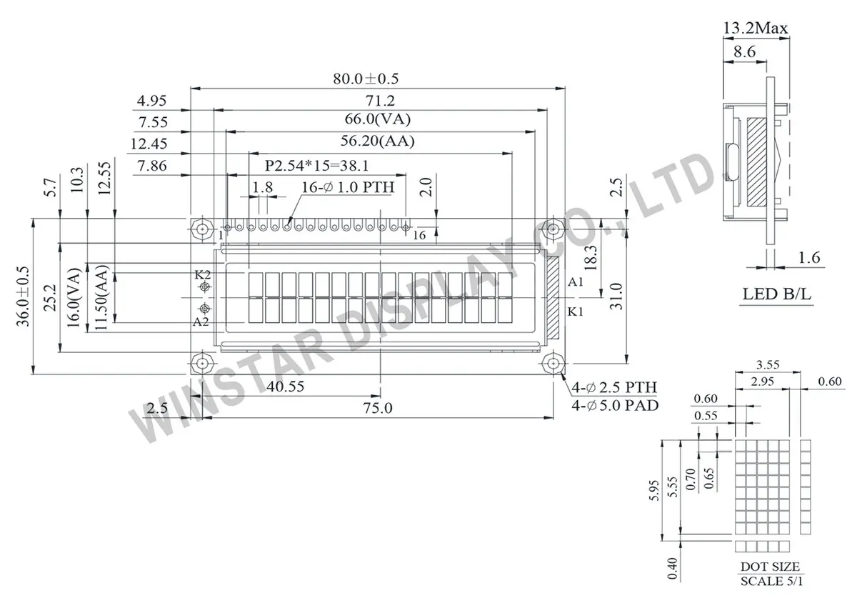 lcd display dimensions factory