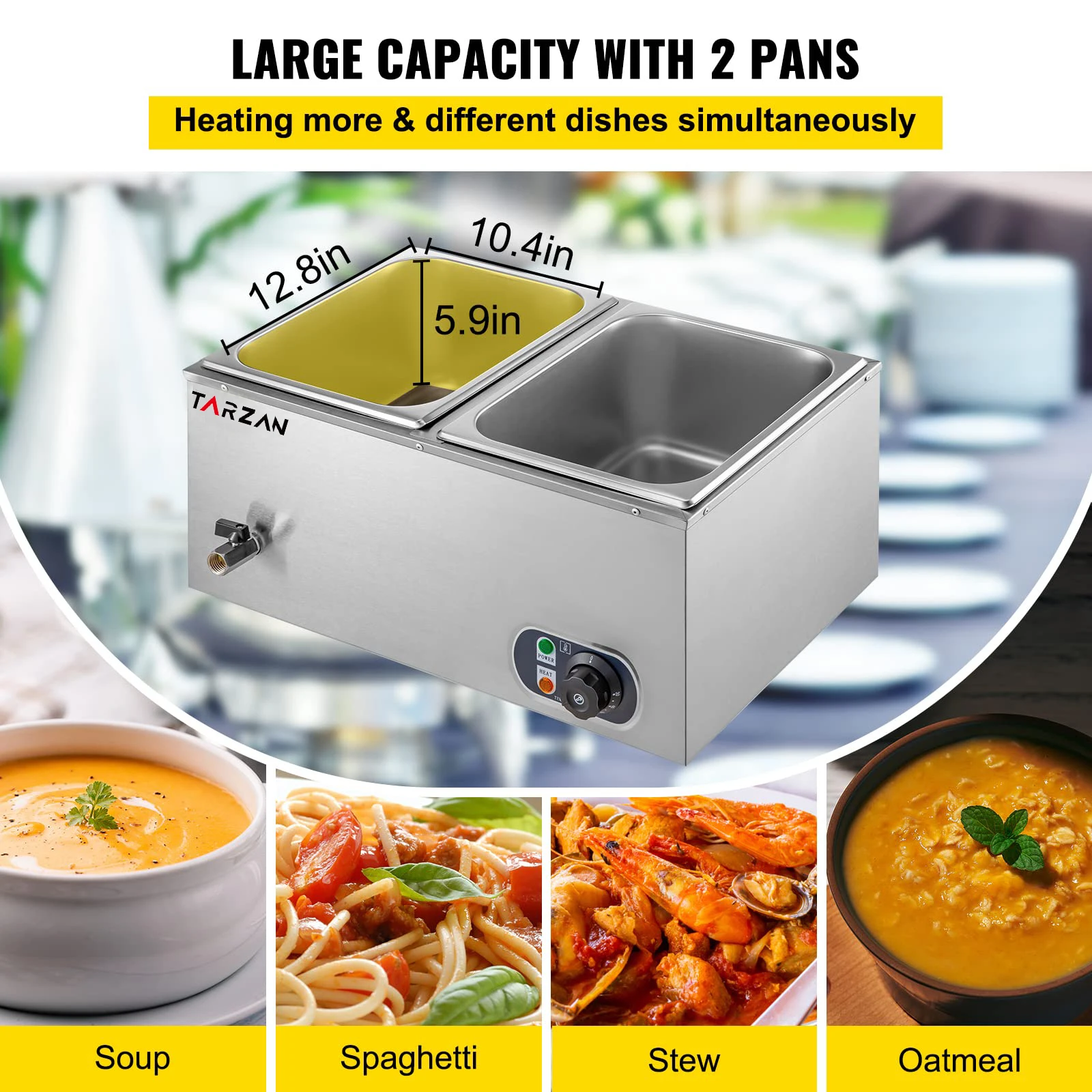 2 Pans Bain Marie Counter Commercial Kitchen Buffet Bain Marie Food Warmer electric Bain Marie Heating Element factory