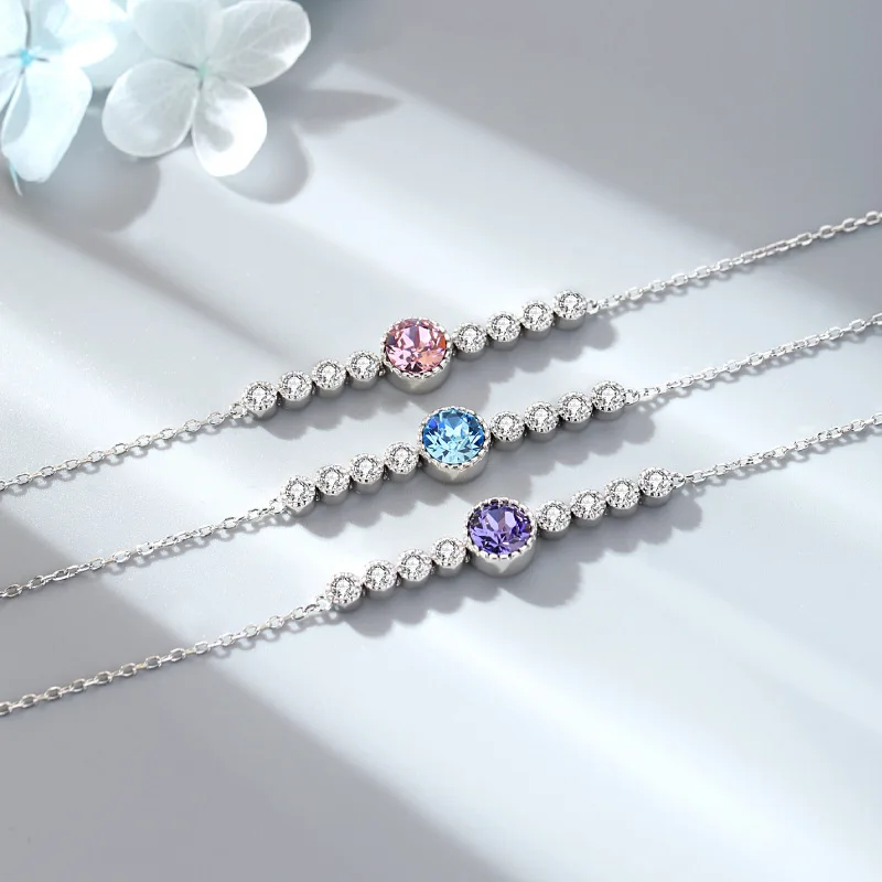 925 Sterling Silver Love Heart Crystal Stone Charm Bracelet Women