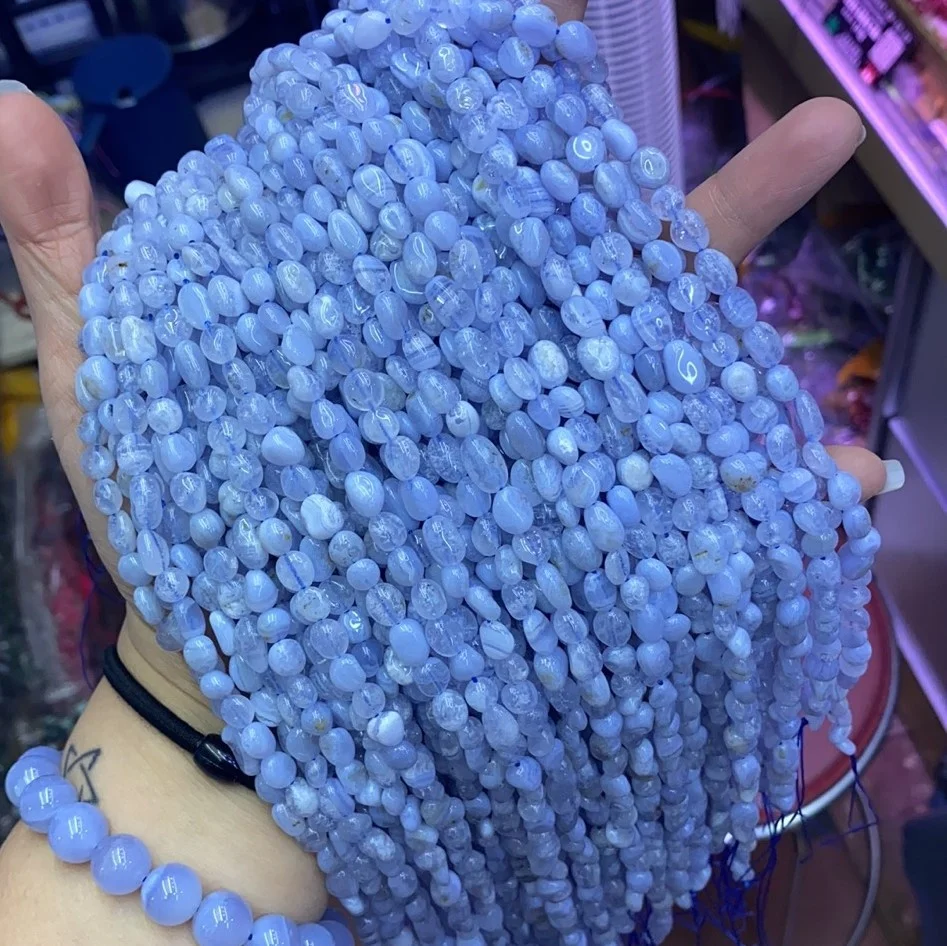 6-8mm natural blue lace agate gravel pebble beads healing blue