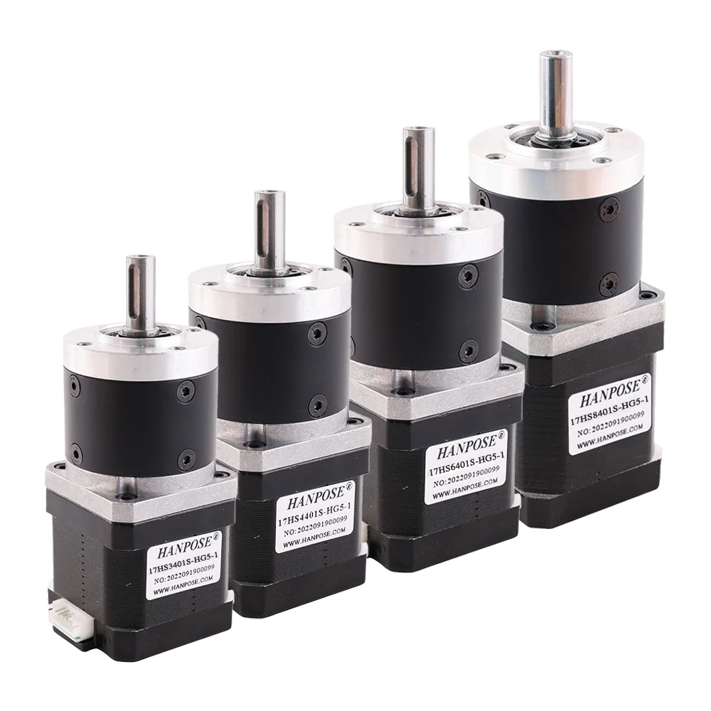 Hanpose NEMA17-Schrittmotor mit Untersetzungsgetriebe, 17HS3401S/4401S/6401S/8401S-HG5-1, planetarisches Übersetzungsverhältnis 5:1, 1,3 A, 28 N·cm