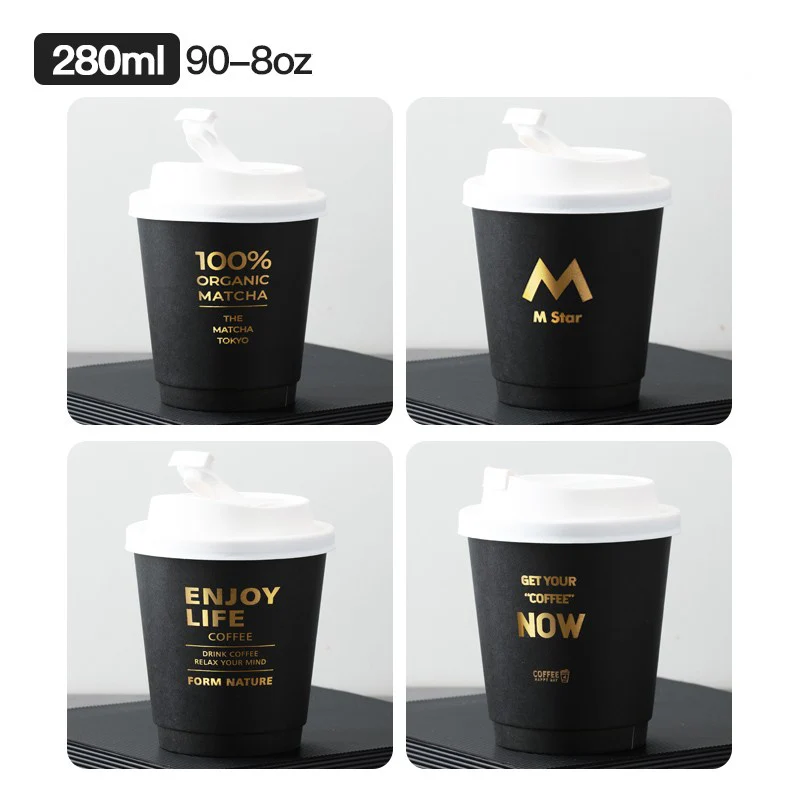 Custom Printed Logo Disposable 8oz 10oz Double Wall Hot Stamping Coffee ...