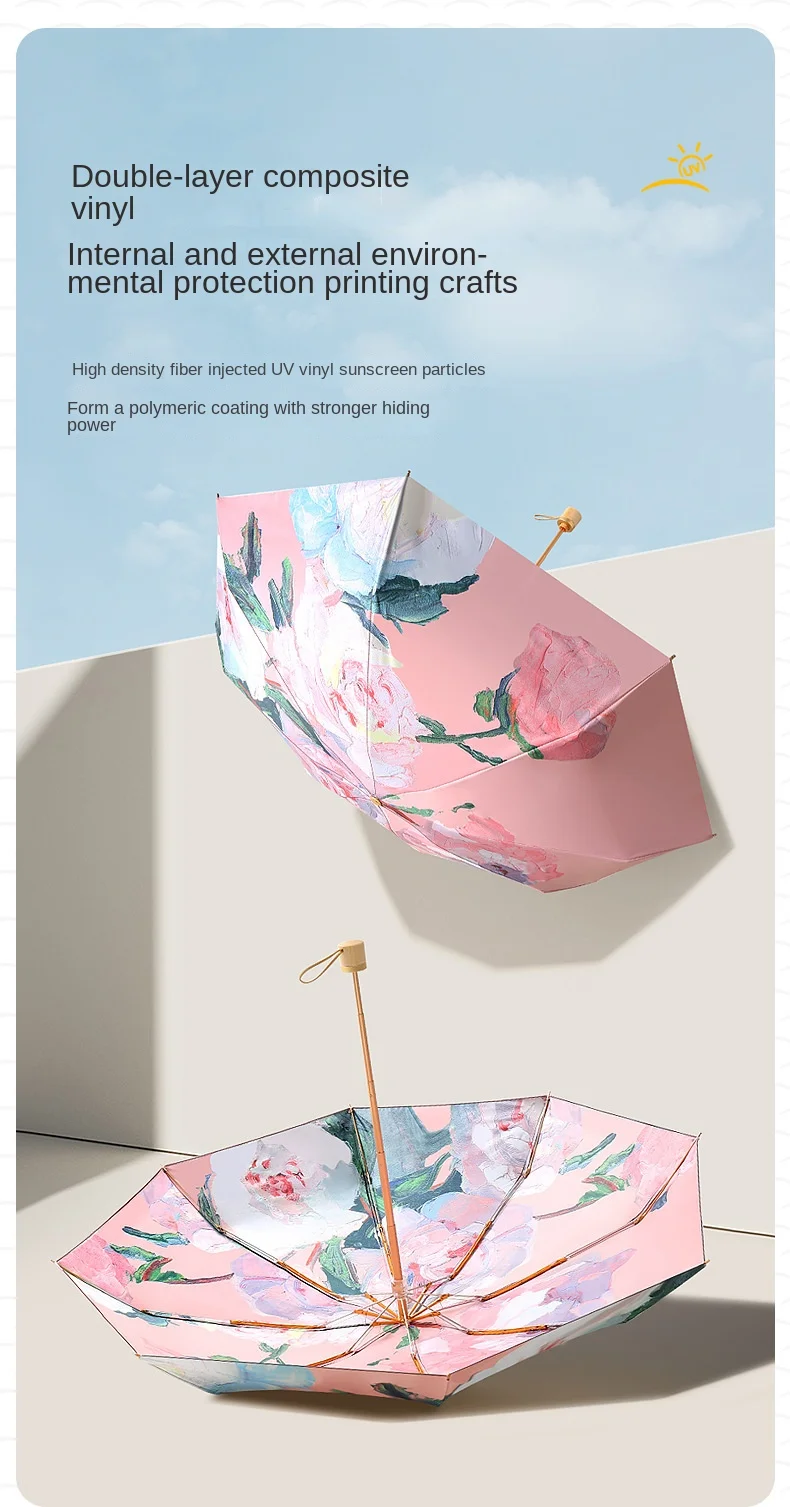 High-grade Double Layer Full Flower Printing Sunshade Folding Umbrella