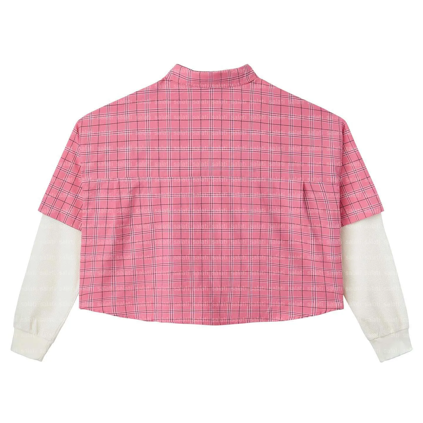 Salati Custom Boxy Fit Cropped Men T Shirt Hommes Oversized Button up Oversized Plaid Flannel Double Layer Long Sleeve T-shirts gallery 2