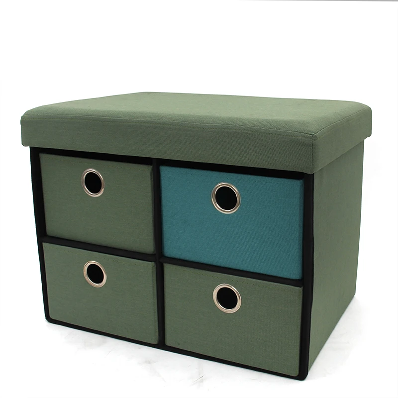 HStex Custom Best Quality Factory Wholesale Cheap Stools Sofa Set Faux Linen Foldable Storage Ottoman with Drawers