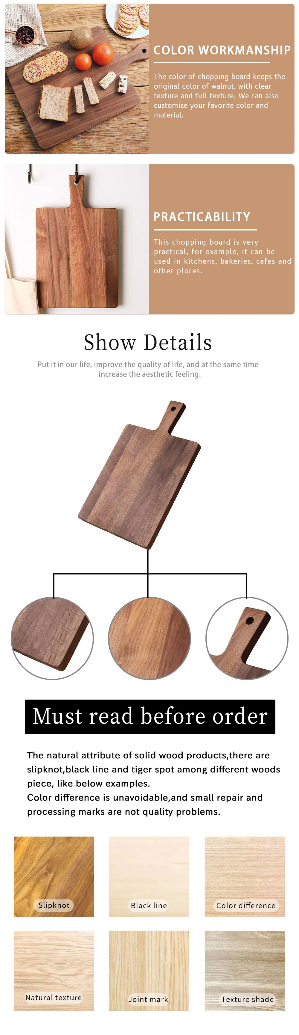 Luxury Solid Wholesale Oem&odm Walnut Color Custom Size Hang Crafts