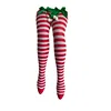 Red and white striped green bow with pom-pom