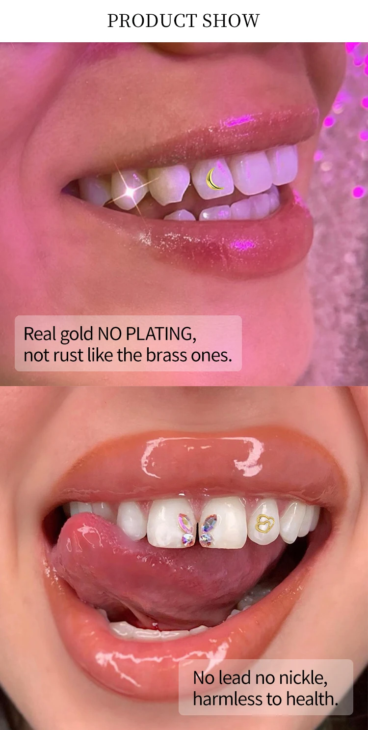 Custom Dental Jewelry Teeth Gems Etching Real Solid 14k 18k 22k Gold
