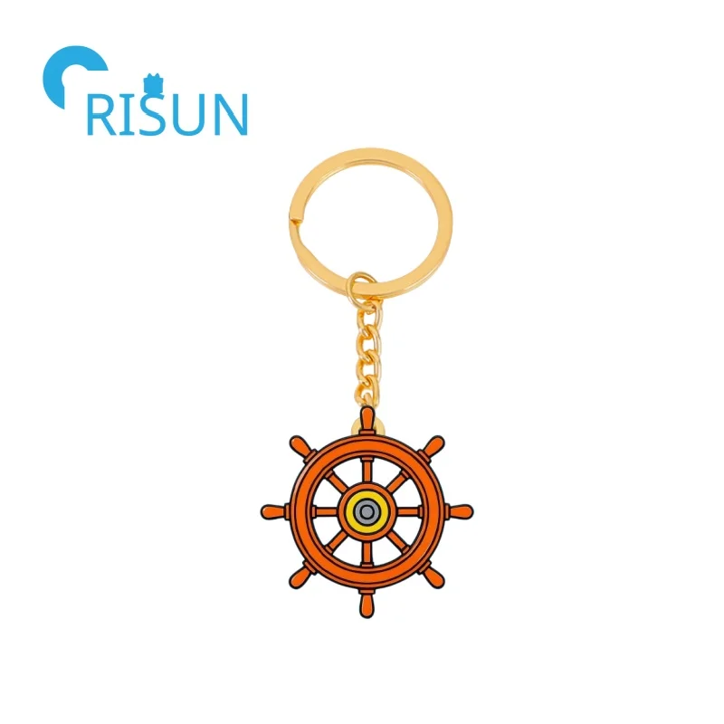 Manufacture Enamel Nautical Naval Captains of the Ships Wheel Keyring  Holder Metal Custom 3D Cross Rudder Keychain