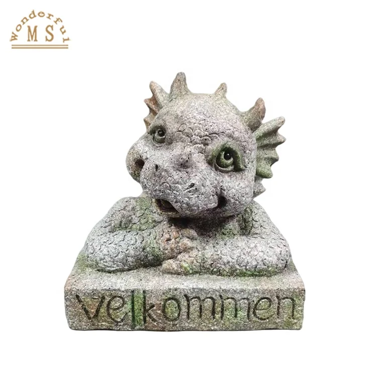 Animal Magnesia Dragon Statue with Solar Light for Home Garden Decoration