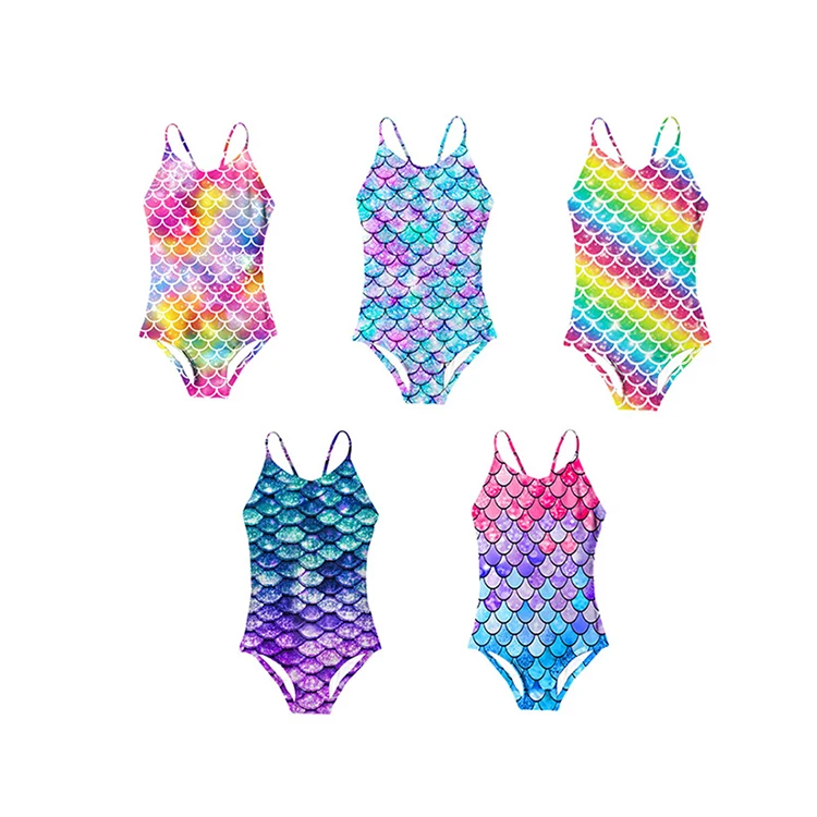 3-10Y Halter One Piece Quick Dry Breathable Swimsuit Bikini Soft Elastic Digital Printing Kids Girls Mermaid Swimming Costume factory