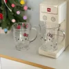 Tazza da caffè in vetro con stampa di fiocco di gatto blu chiaro