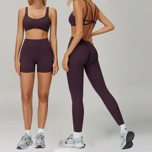 Women's Custom Activewear Yoga Sets Outfits Women Workout Clothing Solid Pattern Leggings and Bra Quick Dry Gym Fitness Wear