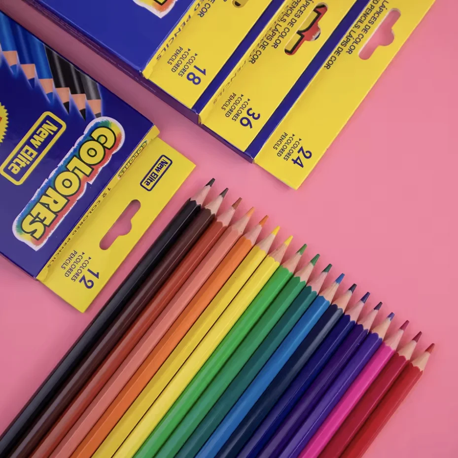 Set di matite colorate multicolore di alta qualità all'ingrosso, atossiche ed ecocompatibili, ideali per disegnare su legno con i bambini._voghion.com