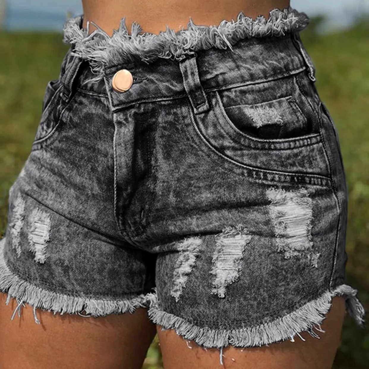 Pantalones Vaqueros Cortos Rasgados Con Agujeros Para Mujer,Vaqueros Cortos  Sexys De Cintura Alta Con Flecos Informales A La Moda,2021 - Buy Las  Mujeres Pantalones Vaqueros Cortos Product on Alibaba.com