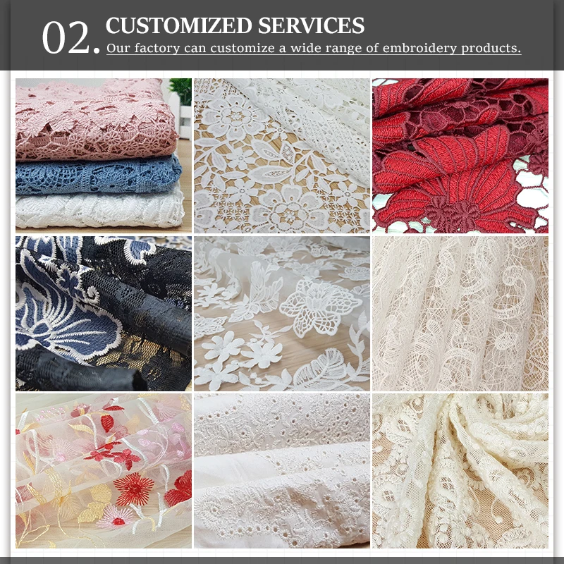 High Quality Chemical Embroidered Lace Fabric Trimming for Clothes  Embroidery Lace Border 100% Polyester Water Soluble Laces