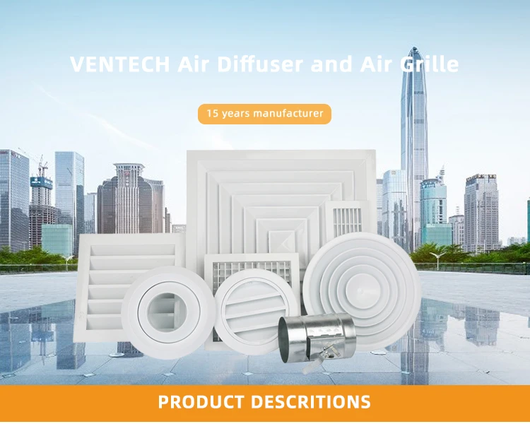 Hvac VENTECH Ventilation Aluminium Round Ceiling Air Conditioning Vent Duct Circular Diffusers With Adjustable Butterfly Damper