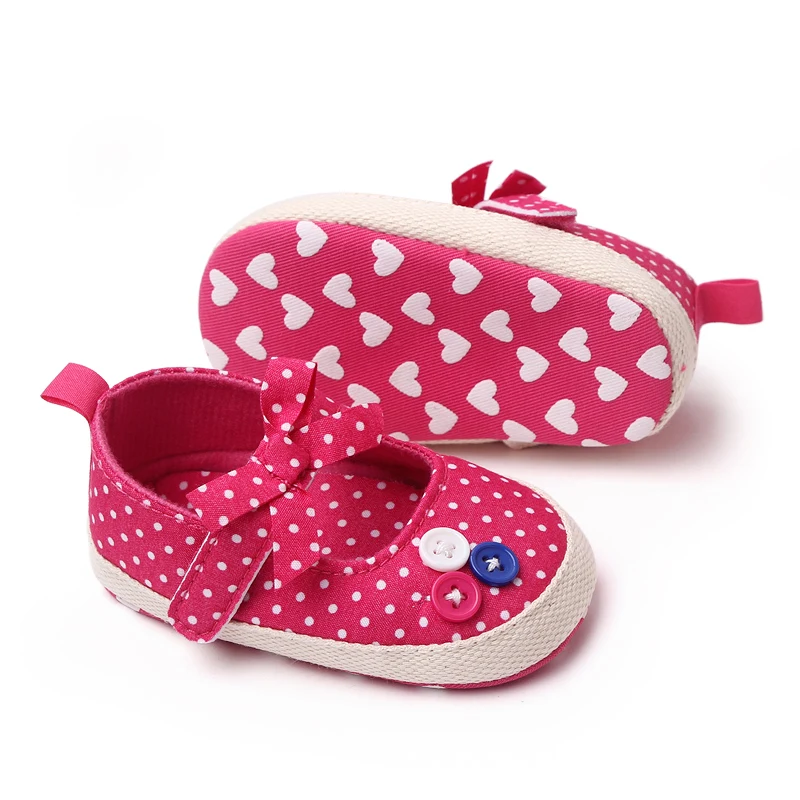 Solid Color Striped Polka-dot Bow Button Soft Soled Breathable Infants Toddler Shoes for Girls supplier