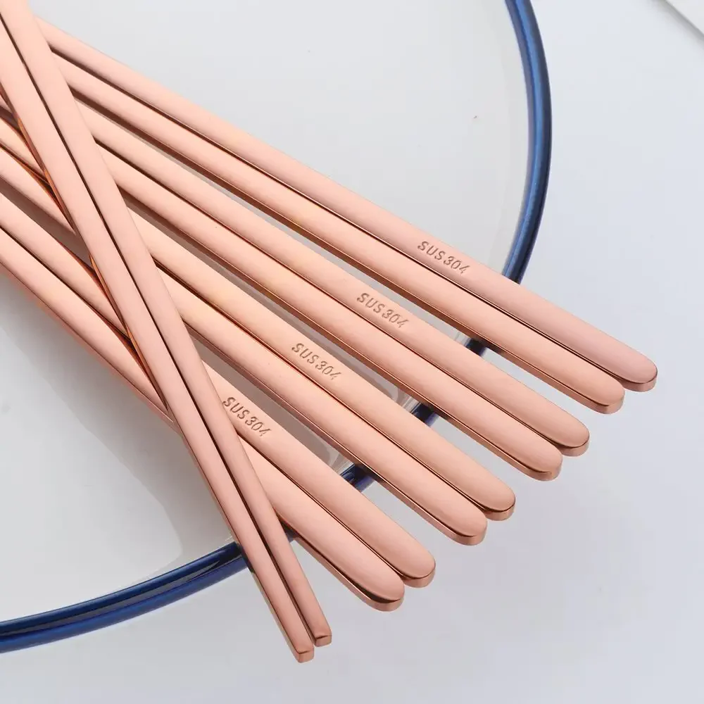 Оптовая продажа с фабрики высококачественные металлические плоские корейские палочки для еды из нержавеющей стали 304 пользовательским